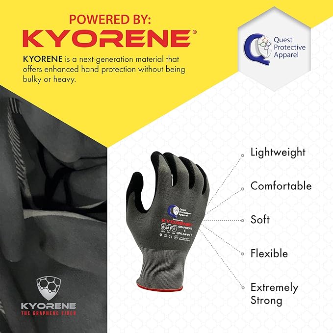 Quest Protective Apparel Cut Resistant Work Gloves (ANSI A1) – Lightweight Graphene Gloves for Gardening, DIY, Mechanical & General Handling – Breathable Grip Gloves for Men & Women – Small, Pack of 1