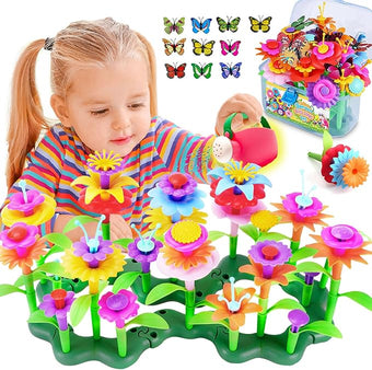 FUNZBO 109pcs Flower Garden Building Toy Set - Christmas Spring Toys for 3 4 5 6 7 Years Old Girl, STEM Montessori Educational Toy for Kid Toddler, Sorting & Stacking Building Block Birthday Gift