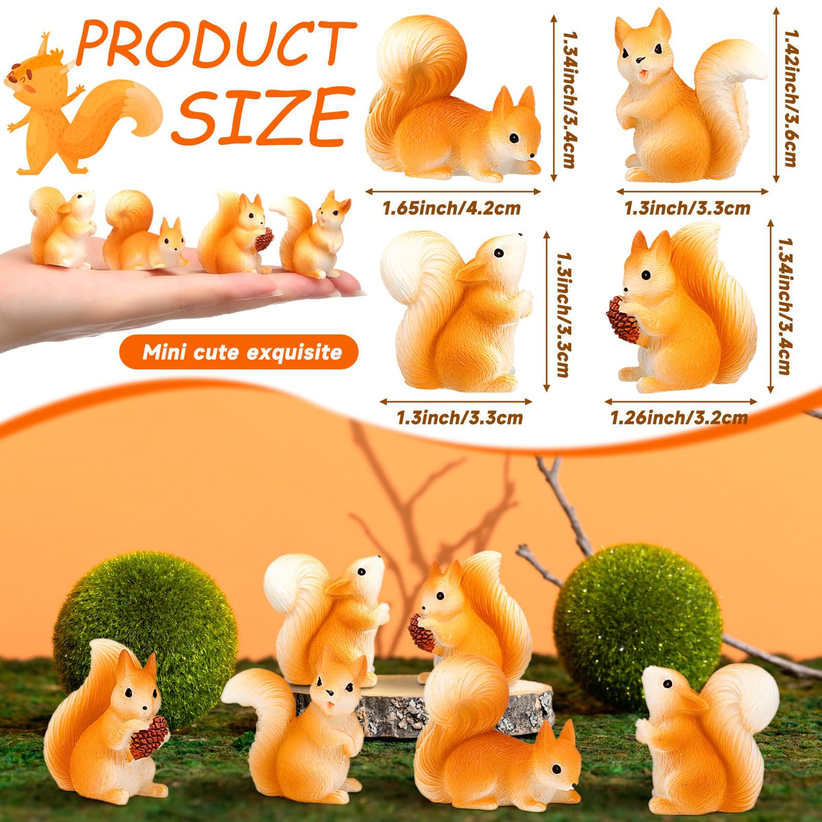 Weysat 40 Pcs Mini Resin Squirrel Figurines, Tiny Animal Decor for Craft