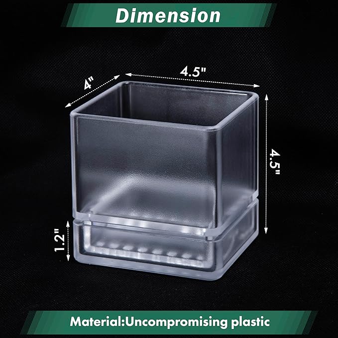 4 Inch Herb Planter Pot, Plastic Planter with Drainage Holes and Saucer, Modern Decorative Gardening Pot for Indoor Plants, Flowers, Herbs, Succulents, Clear, Set of 1, 76-Y-D-1
