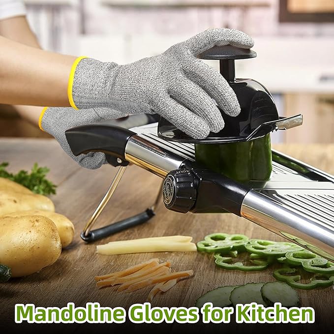Schwer 2 Pairs High Level ANSI A7 Cut Resistant Gloves, Food Grade Cutting Gloves for Chef, Mandoline Glove for Kitchen Meat Cutting, Wood Caving, Ambidextrous, Breathable & Cool, PR1508, S