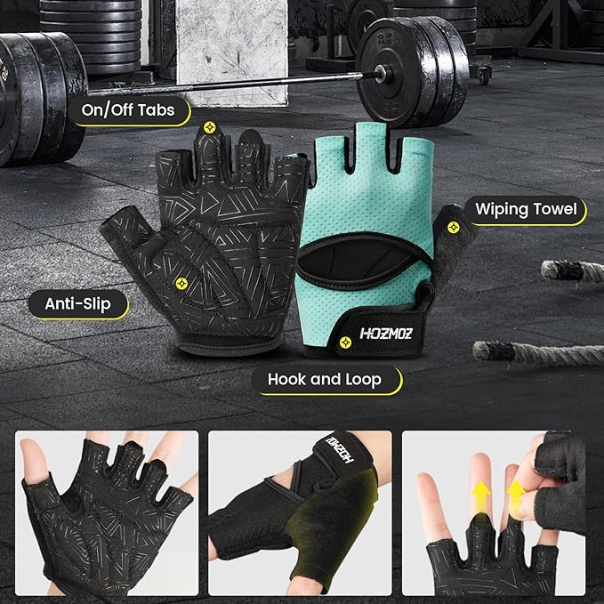 Ventilated Weight Lifting Gloves, Thick Padded Workout Gym Gloves with Full Palm Protection & Grip & Shock Absorption for Women & Men's Fitness Exercise Training