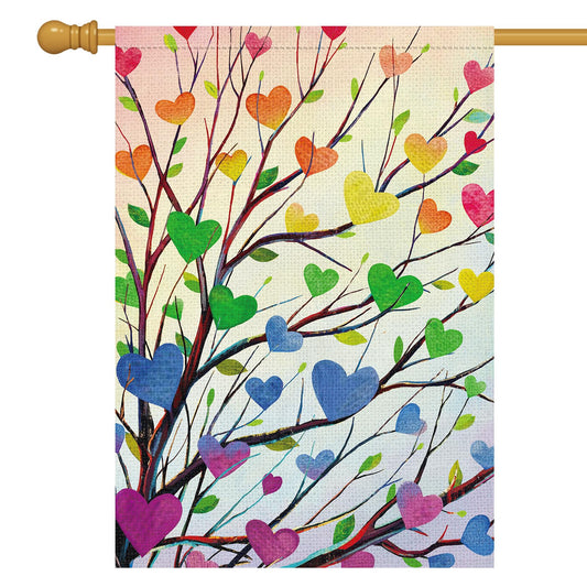 Louise Maelys Rainbow Tree Garden Flag Pride Month Love Heart 28x40 Inch Double Sided Welcome Large Burlap Gay Pride Lesbian LGBTQ Yard Outdoor Sign Outside Home House Decor