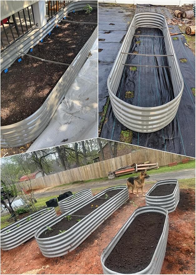 A ANLEOLIFE 6 Pcs 12X3X1.5 ft Oval Extra Large Galvanized Raised Garden Beds Outdoor for Planting Vegetables Flowers Herb, Quartz Grey