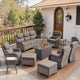 Belord Luxury 6" Thick Cushioned 10 Pieces Patio Furniture Set with Fire Pit Table, Wicker Outdoor Conversation Set with High Back Swivel Rocker Chairs for Deck Porch Yard and Poolside - Brown+Grey
