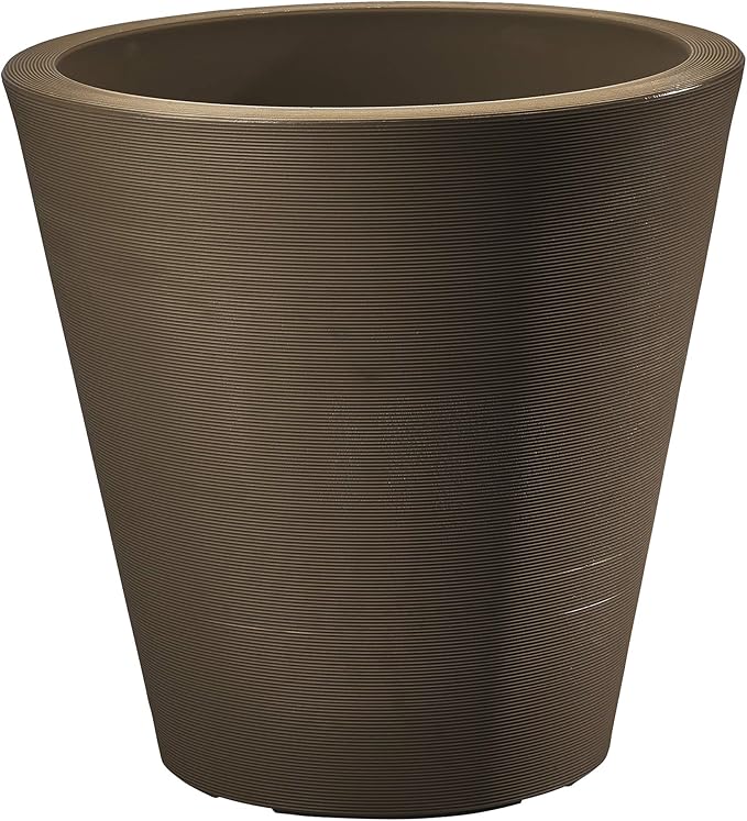 Crescent Garden Madison Planter– Weather-Resistant, Double Walled Indoor/Outdoor Plant Pot with Drain Hole – Durable All-Season Flower Container, 14" W (Mocha)