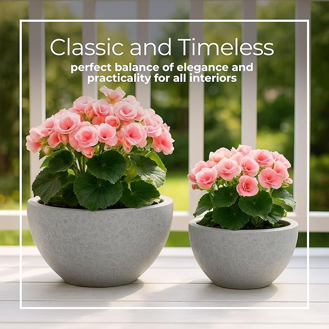 Set of 2 Clay Textured Planter Pots – Indoor Outdoor Plant Holders – Minimalist Design, Durable Pot Set for Living Room, Entryway, Bedroom, Patio or Garden Décor – 15" & 6", White