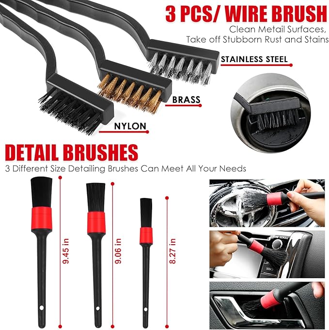 Viewsun 17PCS Car Cleaning Kit, Car Interior Detailing Kit with Red High Power Handheld Vacuum, Detailing Brush Set, Windshield Cleaner, Cleaning Gel, Complete Auto Accessories for Women