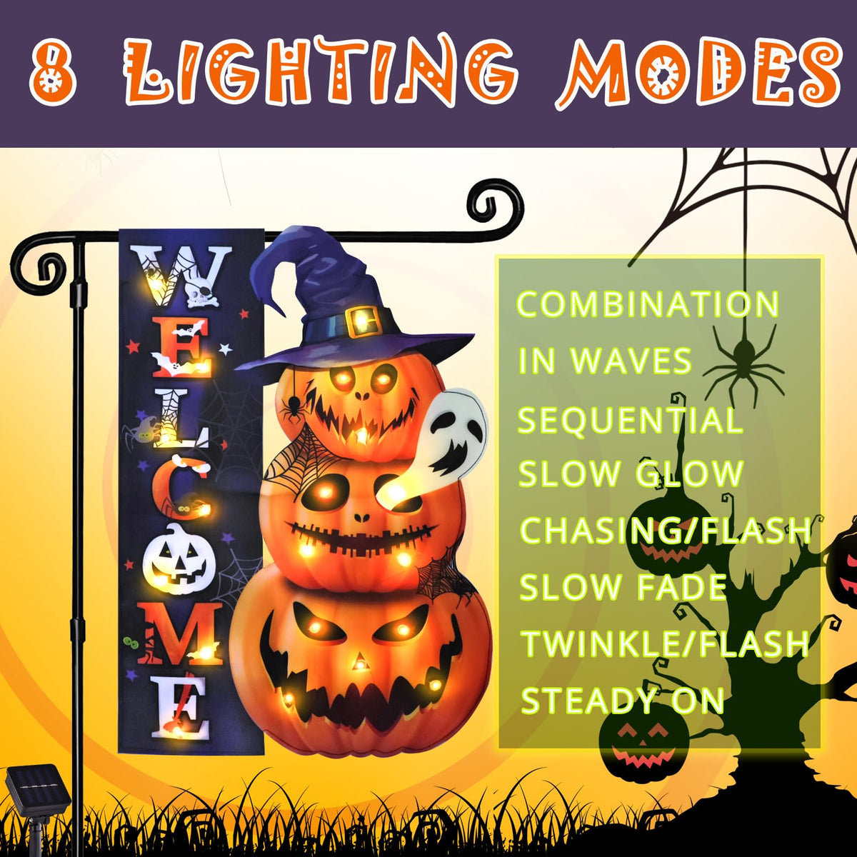 FLAGMESAGE Halloween Lighted Garden Flag, Pumpkin Yard Decor, 28x40 in