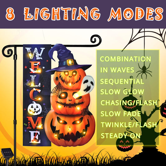 FLAGMESAGE Halloween Lighted Garden Flag, Pumpkin Yard Decor, 28x40 in