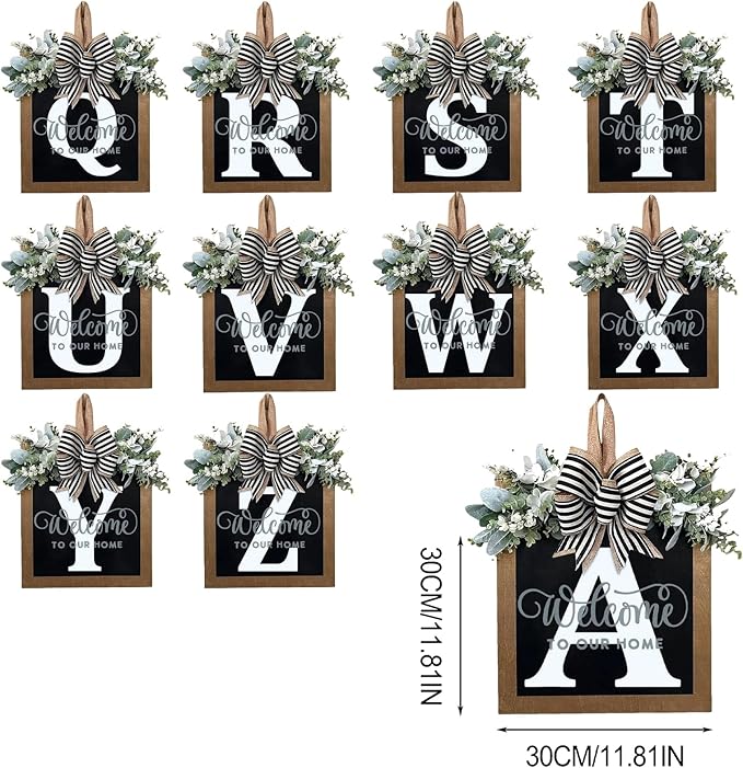 Last Name All Year Wreath, for Front Doors, Spring, Fall, 26 Last Name Letters All Year Round Wreaths, Suitable for Wedding Decorations, Home Porches, Farmhouses, Yards, Garden Decorations, Gifts (O)