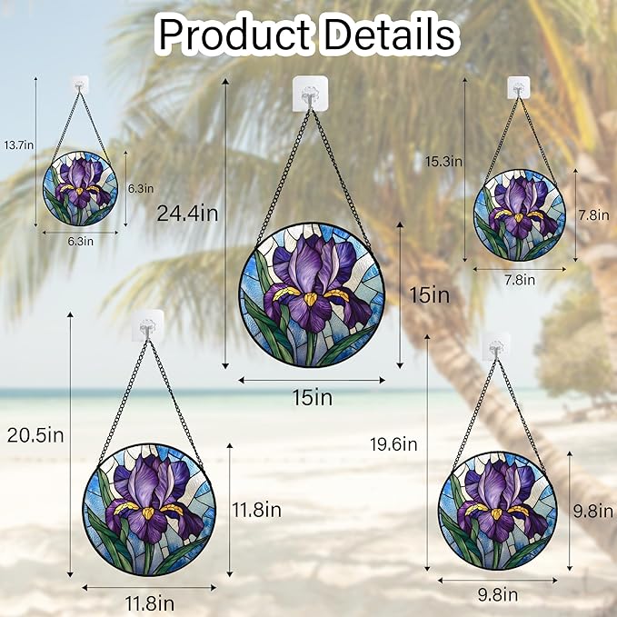 HWRHTR Stained Glass Window Hanging - Iris Birth Flower Suncatcher for Doors Garden Yard Purple Blue Sun Catchers Decor Christmas Mother's Day Birthday Gifts for Teacher Women Mom Nana 11.8 in