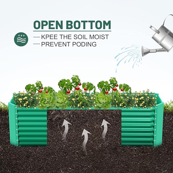 Land Guard 6×3×2 ft Galvanized Metal Raised Garden Bed, 2FT Deep Root Elevated Planter Box Steel Large Vegetable Flower Bed Kit(Green)