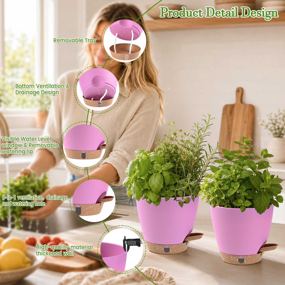 Fielda 6 Inch Small Self Watering Pots for Indoor Outdoor Plants,5-Pack