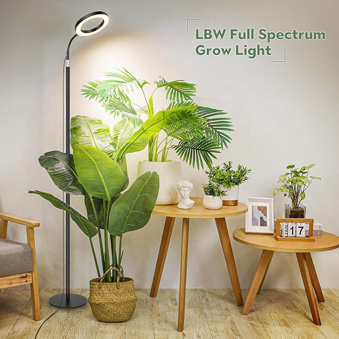 LBW Grow Lights for Indoor Plants Full Spectrum with Stand, Floor Plant Growing Lamp for Large Plants, Auto ON/Off Timer 4/8/12H, 4 Dimmable Levels, 68 inches Adjustable Height