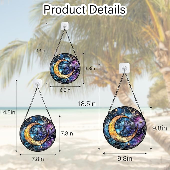 DASTOLL Stained Glass Window Hanging, Blue Starry Sky Moon Astrolabe Suncatcher for Doors Home Sun Catchers Decoration and Christmas, Mother's Day Birthday Gifts for Women, Men, and Mom 7.8 in