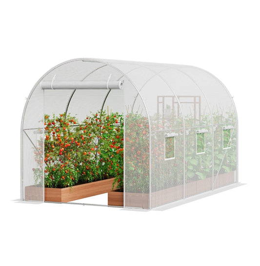 Walk-in Greenhouse 9.58x6.43x6.23ft, Galvanized Steel Frame, PE Cover, Heavy Duty Tunnel Greenhouse for Plants, White