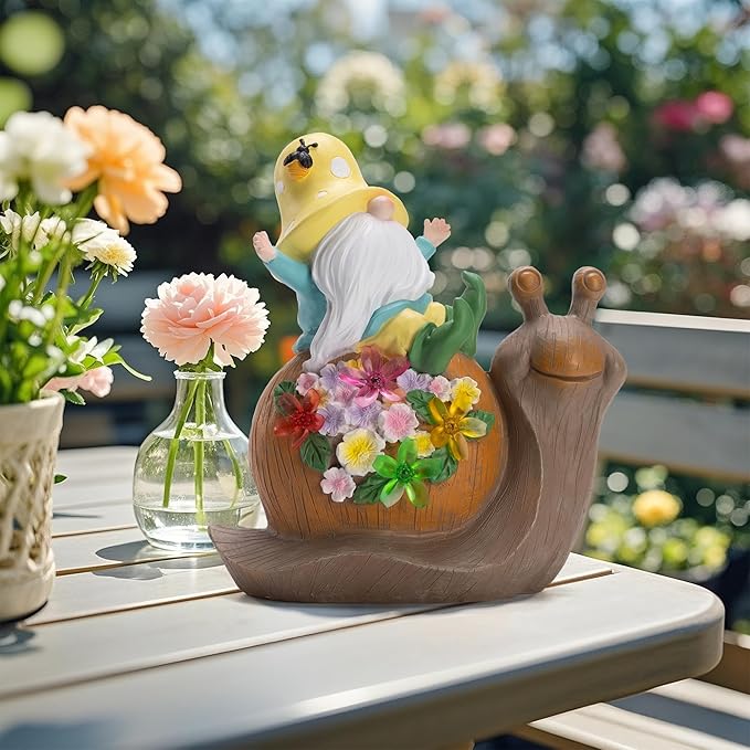 Solar Gnomes Outdoor Snail Garden Statue for Yard with Outdoor Decorations for Patio Mom Gift