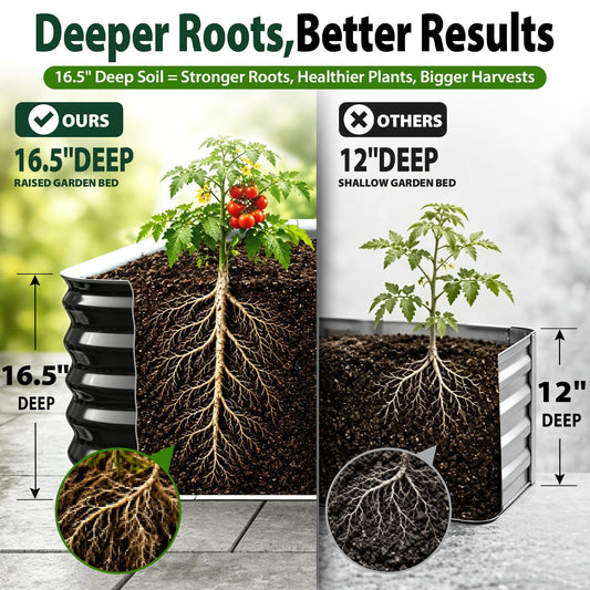 FCCRETA 16.5" Deep Raised Garden Bed 4x4 ft for Vegetables, Herbs & Flowers