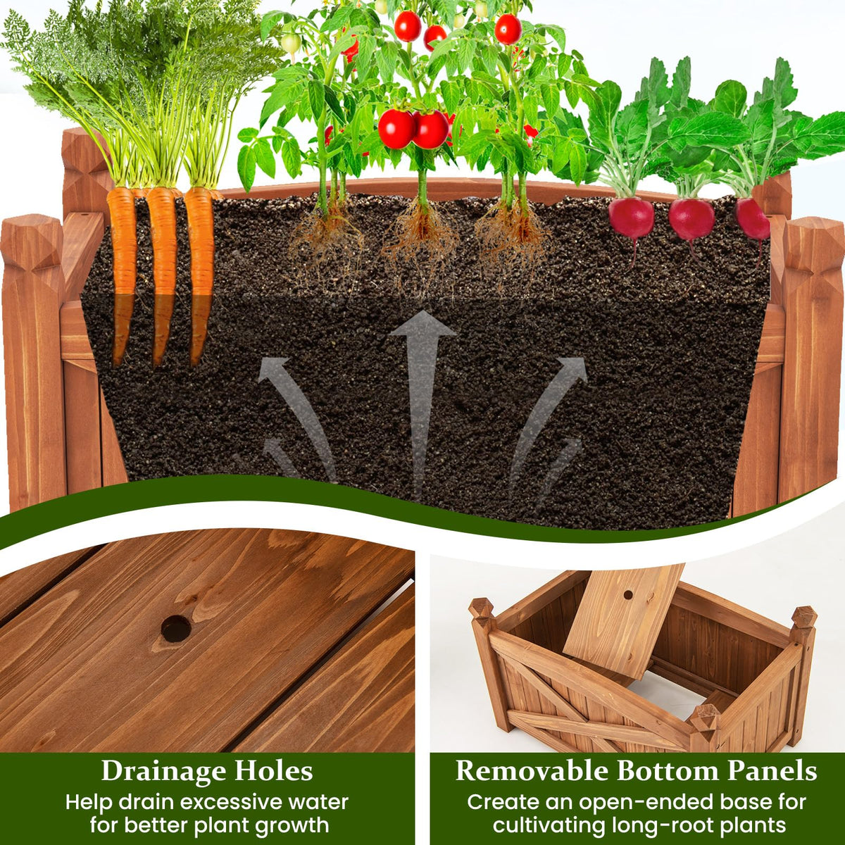 HAPPYGRILL 25”x 16”x 15” Wooden Raised Garden Bed with Drainage Holes