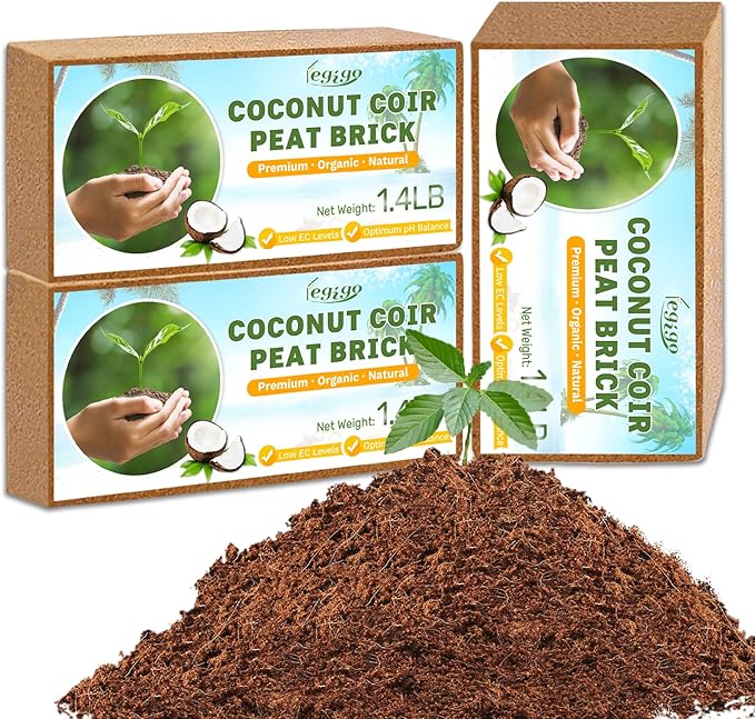 Legigo Pack of 3 Organic Coco Coir Bricks- 100% Natural Compressed Coco Peat Brick Coconut Fiber Substrate with Low EC& pH Balance, Coir Plant Soil Enhance Root Growth for Herbs, Flowers, House Plants