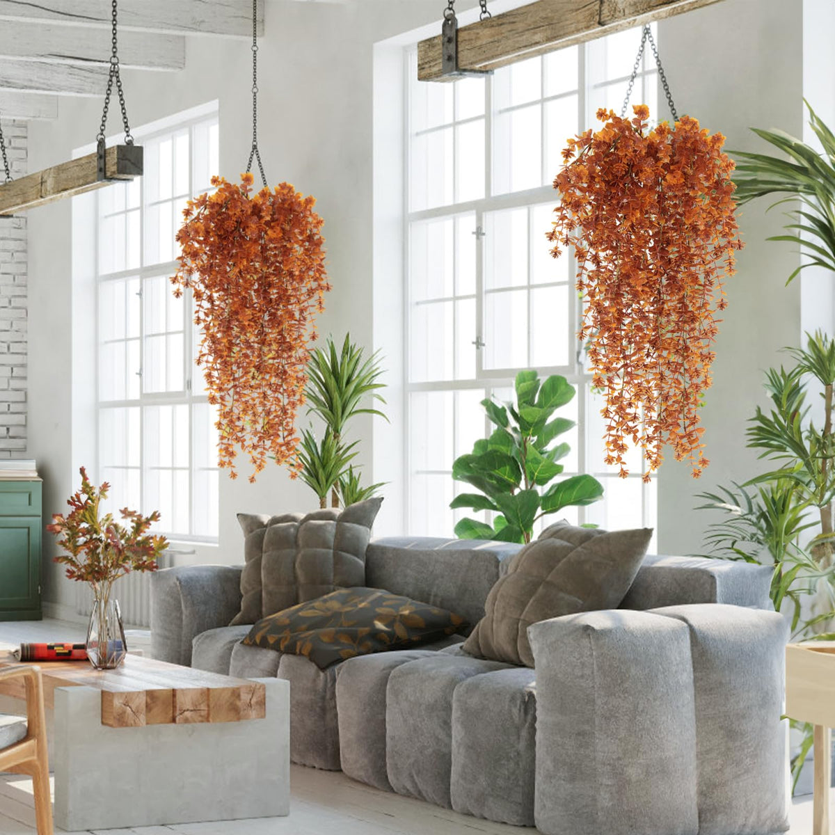 RECUTMS Fall Flower Artificial Brown Hanging Plant Outdoor Autumn Decor 3Pc