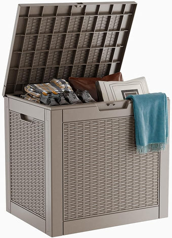 30 Gallon Resin Deck Box, Lockable Patio Outdoor Storage Box for Furniture, Garden Tools and Tools Storage, Waterproof Outside Storage Boxes - Grey