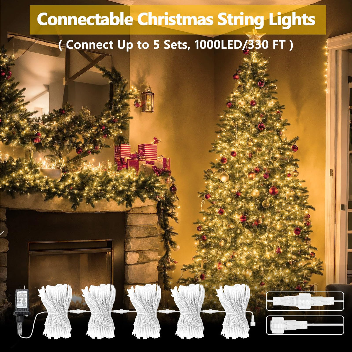 200 LED Connectable String Lights, 66FT Christmas Lights Outdoor Indoor