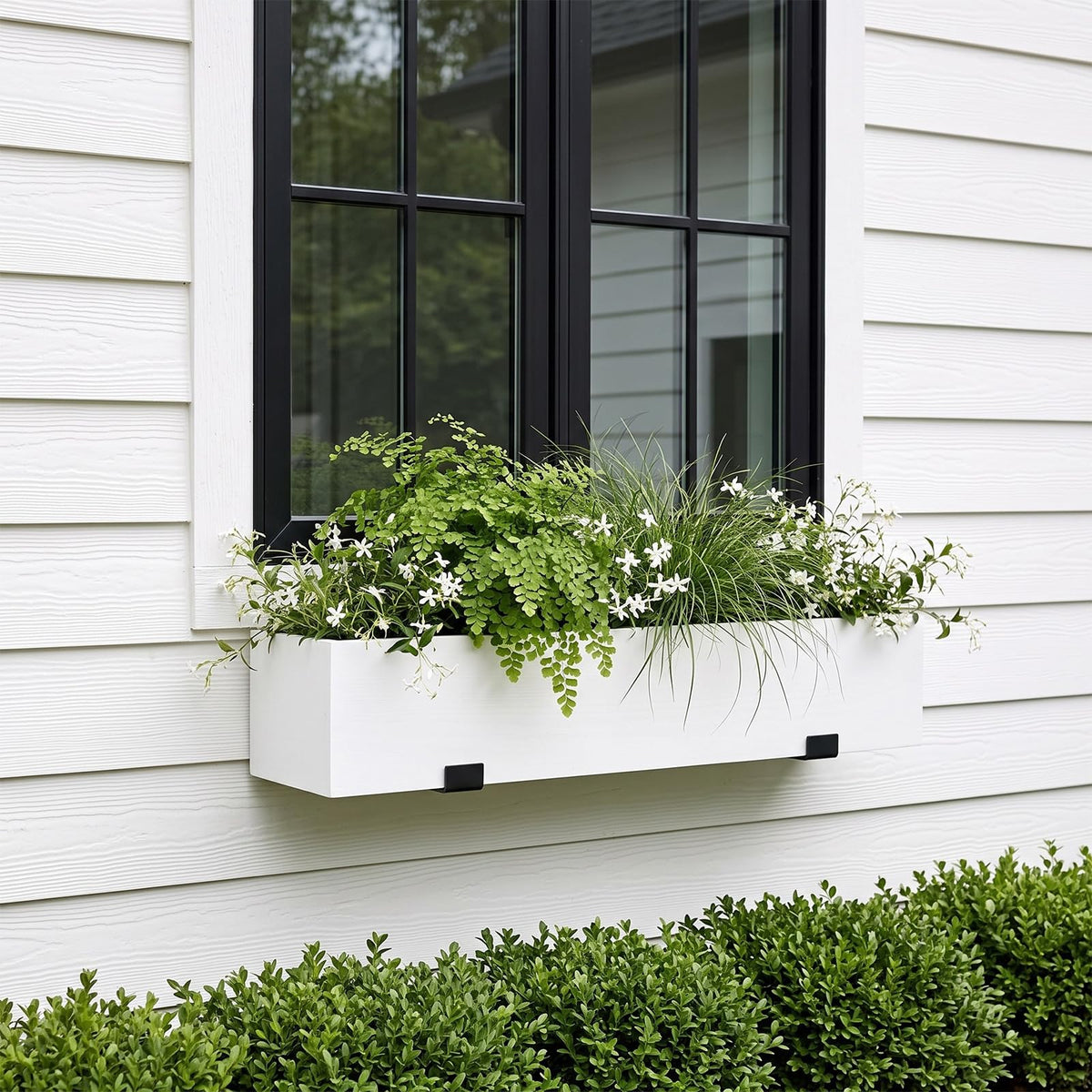 Novabright 24 Inch Wood Window Planter Box with L-Bracket,White
