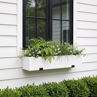 Novabright 24 Inch Wood Window Planter Box with L-Bracket,White