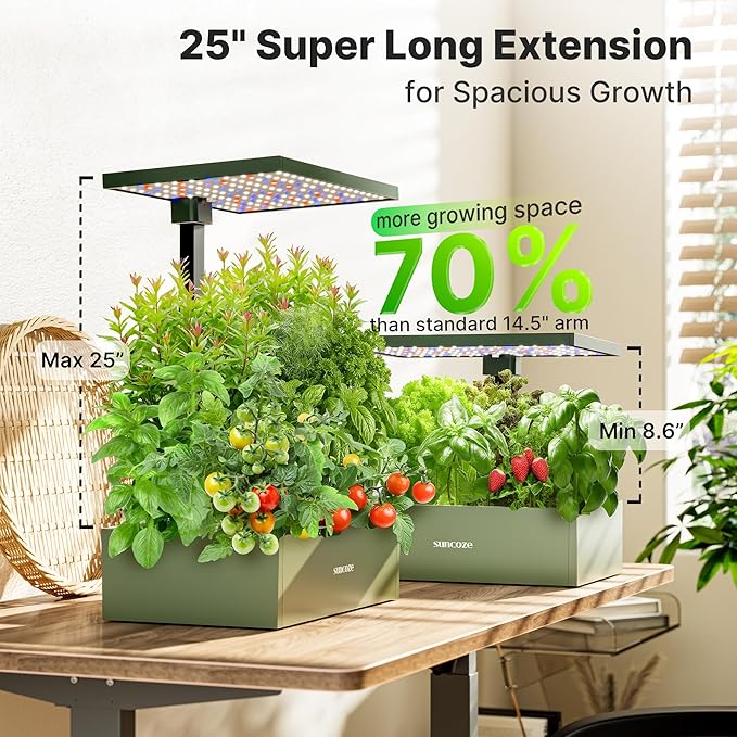 SUNCOZE 20 Pods Hydroponics Growing System Kit, Indoor Herb Garden with Grow Light 30W, 10L Large Water Tank with Adjustable Height to 25", Quiet Pump, Gardening Gifts, Green