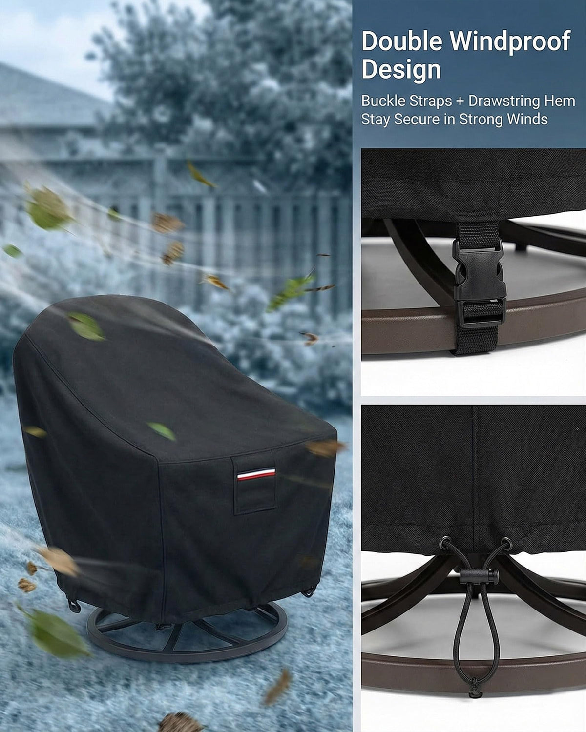Patio Furniture Covers Set for 3-Piece Bistro Sets, Heavy-Duty 600D Waterproof Outdoor Furniture Covers for 2 Chairs & Coffee Table, UV Resistant, All-Season Protection for Patio, Porch Backyard,Black