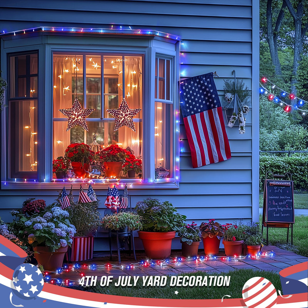 JMEXSUSS 400 LED Red White and Blue String Lights Outdoor, Plug in