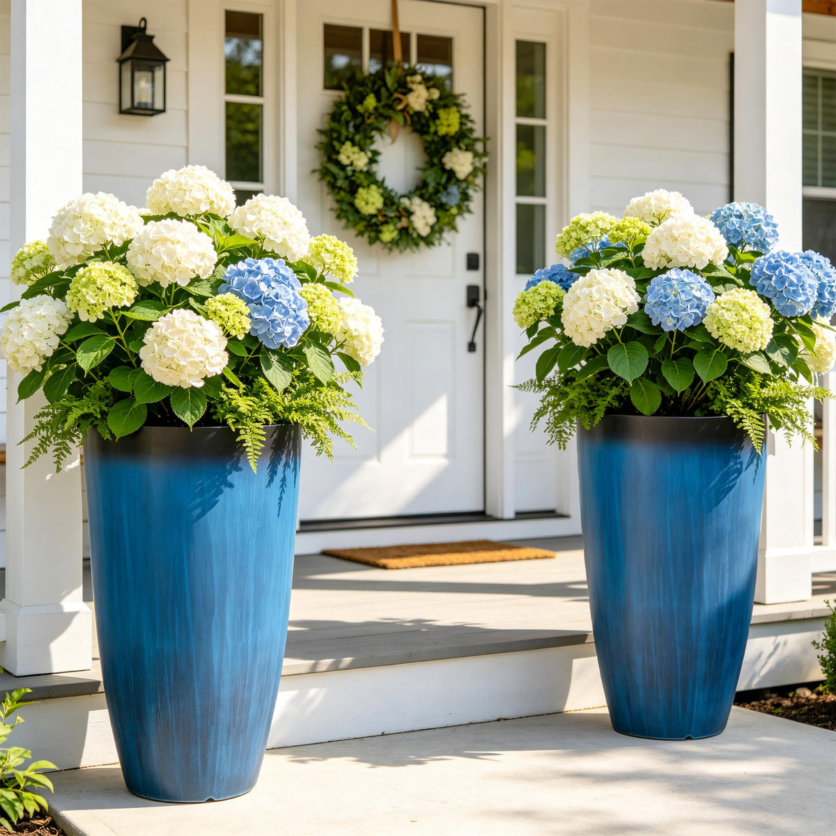 Autodaya 24" Large Tall Outdoor Planters Set of 2, Faux Ceramic Flower Pots