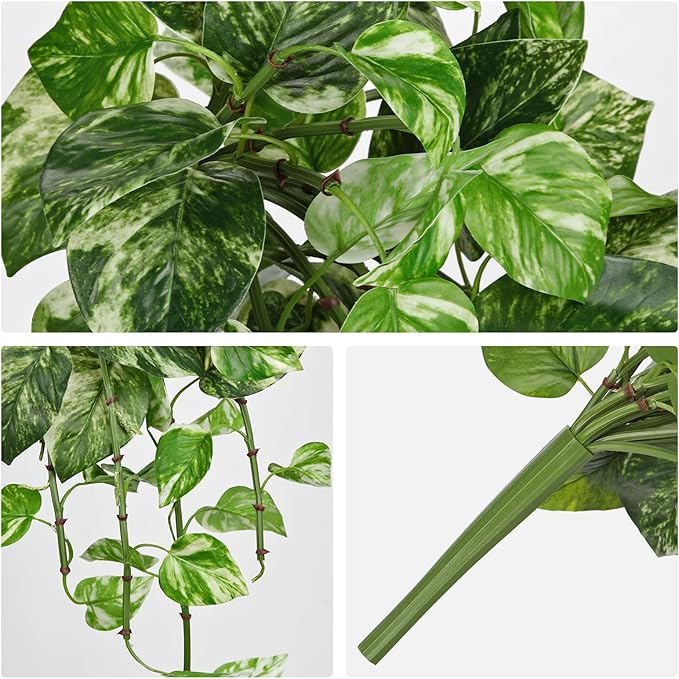 Hollyone Artificial Pothos Hanging Plants 25" Fake Ivy Vine Faux Ivy Pothos Leaves Hanging Plant Greenery for Wall House Room Patio Indoor Outdoor Home Shelf Office Wedding Decor