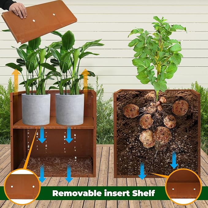 GZLVSOW Corten Steel Rectangular Planter for Outdoor Plants 24" x 10" x 24" Rusted Metal Outdoor Planter Box Spliced Flower Box with Partitions for Outside,Indoor,Garden (Corten, 24 * 10 * 24)