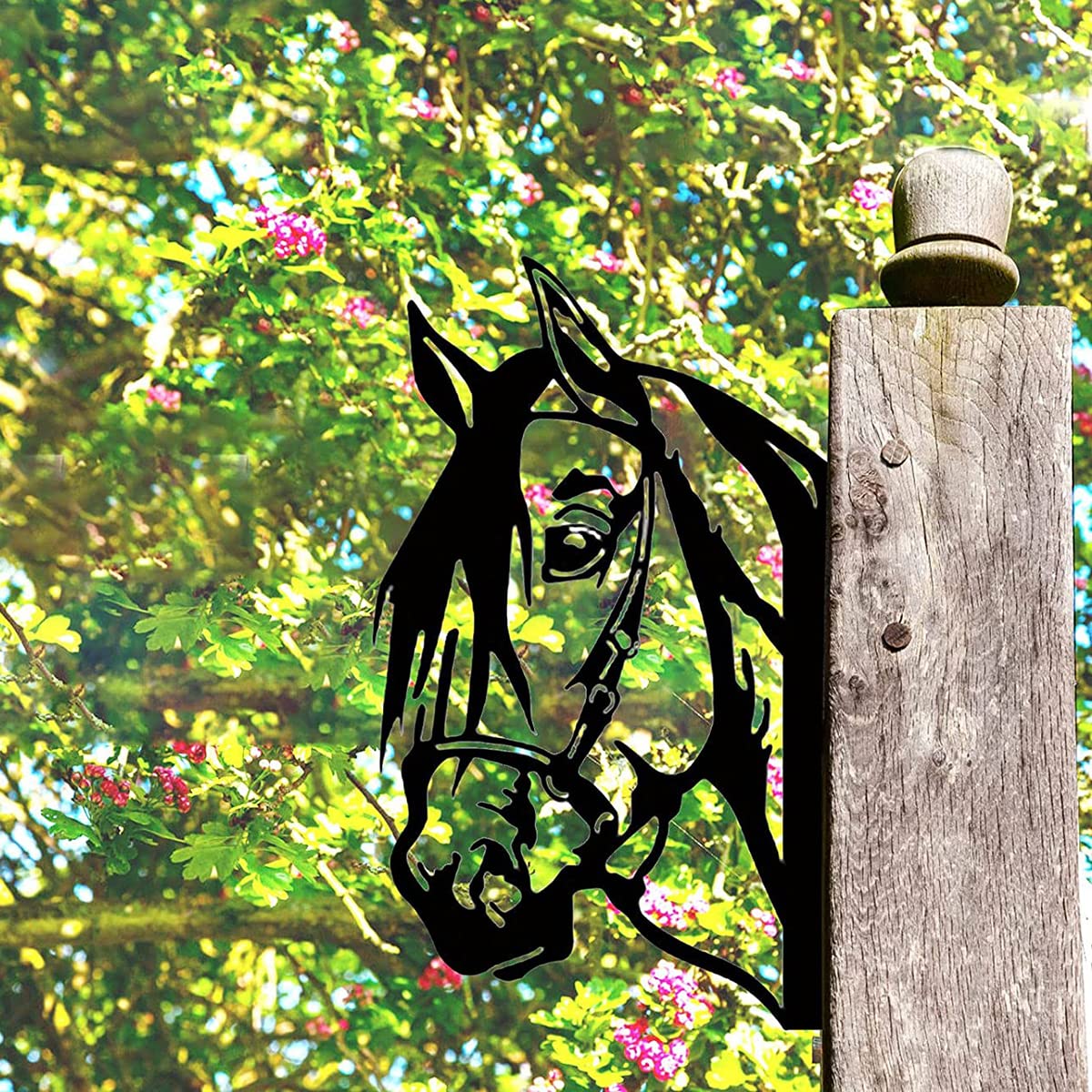 AOOLVY Farm Peeping Horse Metal Art Outdoor Decor Garden Yard Decoration