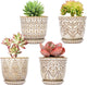 Gepege Succulent Pots, 4 Inch Small Indoor Ceramic Planter Pot with Drainage Holes and Saucers for Plants- Creamy White - Set of 4