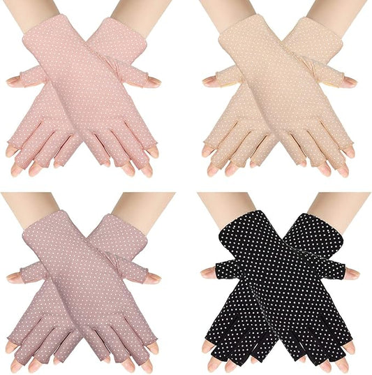 SATINIOR 4 Pairs UV Protection Sun Fingerless Driving Gloves for Women Sunscreen Sunblock Non Slip Gloves for Nail Manicure