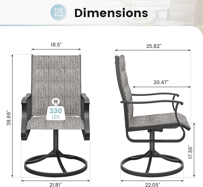 Patio Swivel Chairs Set of 4, Outdoor Dining Chairs with High Back, 360° Swivel Rocker Chair in All-Weather Padded Textilene & Metal Frame for Garden, Porch, Backyard, Balcony(Padded Grey)