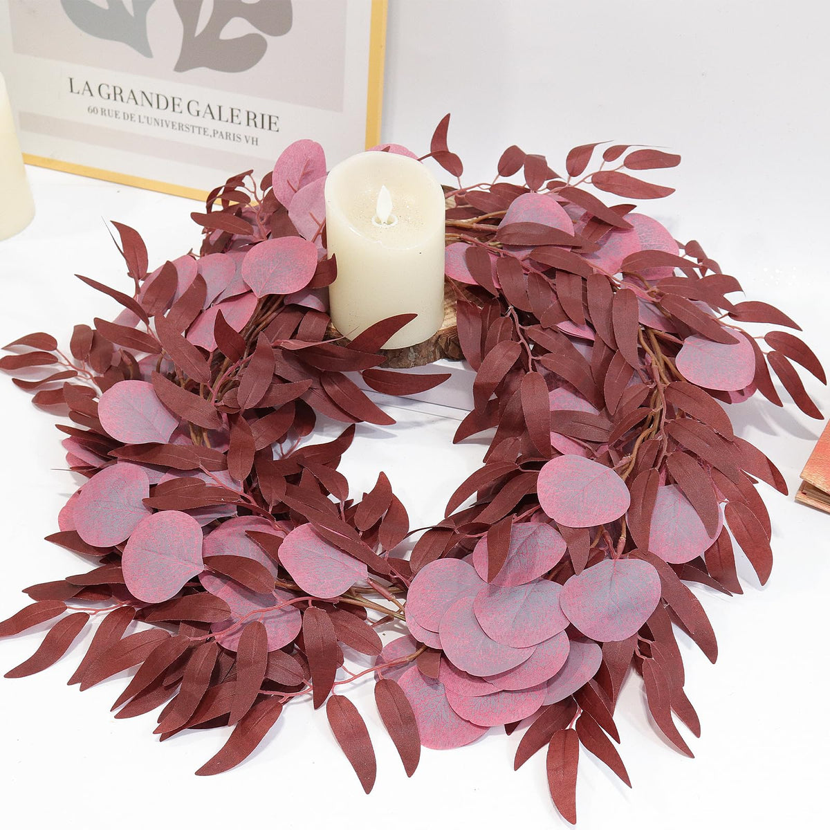 RECUTMS Artificial Silk Eucalyptus Vine Fall Garland with Willow Leaves 2P