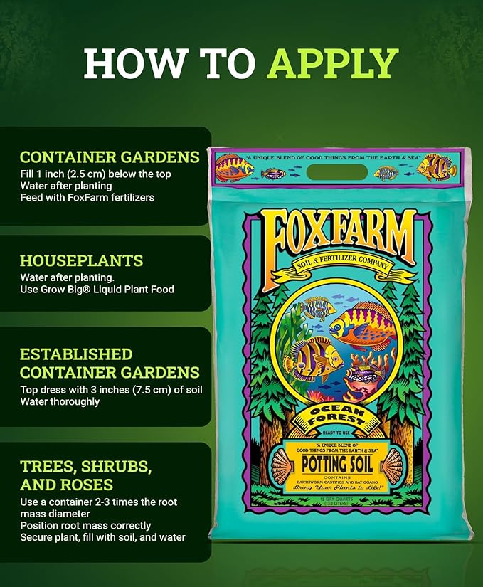 FoxFarm Ocean Forest Potting Soil, 12qt – Light, Aerated Texture, Designed for All Container Plants – pH Adjusted for Optimal Nutrient Uptake, Effectively Retains Moisture (12 Quart (3 Pack))