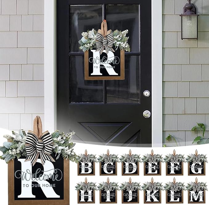 Last Name All Year Wreath, for Front Doors, Spring, Fall, 26 Last Name Letters All Year Round Wreaths, Suitable for Wedding Decorations, Home Porches, Farmhouses, Yards, Garden Decorations, Gifts (R)