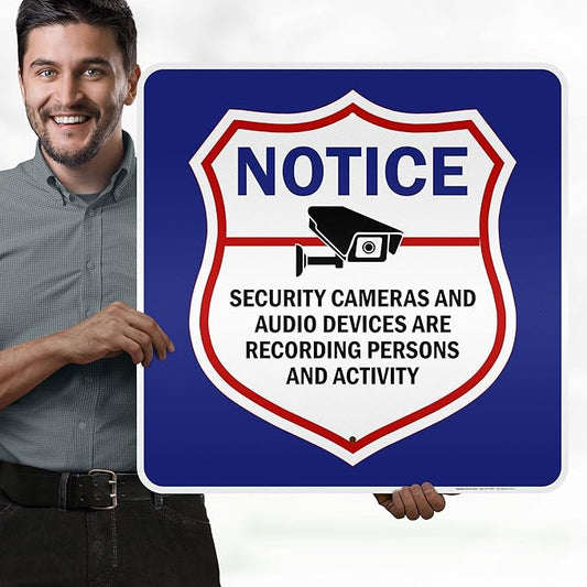 Notice Security Cameras And Audio Devices Are Recording Persons And Activity Sign, 24x24 Inches, Rust Free .063 Aluminum, Fade Resistant, Made in USA by My Sign Center
