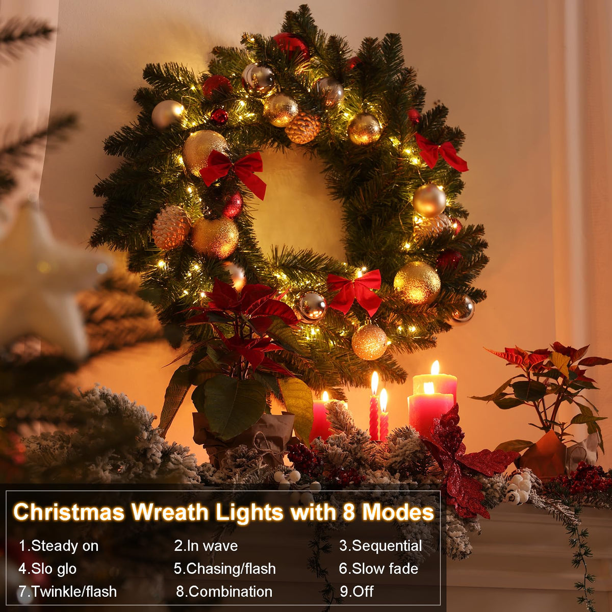 4 Pack Battery Operated Outdoor String Lights Timer Christmas Wreath Lights