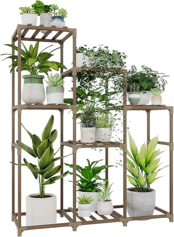 Bamworld Tall Plant Stand Indoor Wood Shelf Outdoor Tiered Rack for Multiple Flowers 5-Tier 7-Pot Ladder Holder for Plant Pots Gardening Decor