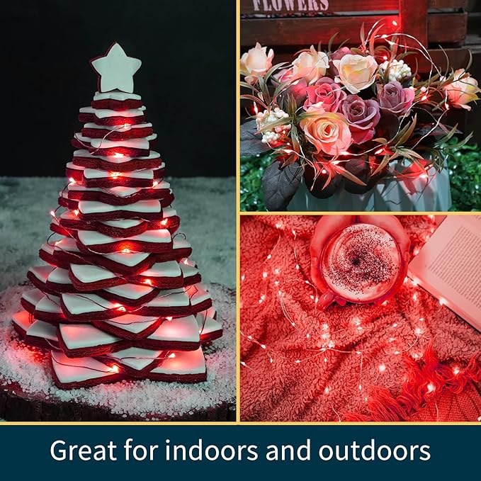 LAMPHOME 20 Pack red Valentine Day Fairy Lights, Battery Operated String Lights, 20 LED on 6.6FT Copper Wire Firefly Fairy for Galentine's Day Decoration Wedding Party Mason Jar Christmas Bedroom