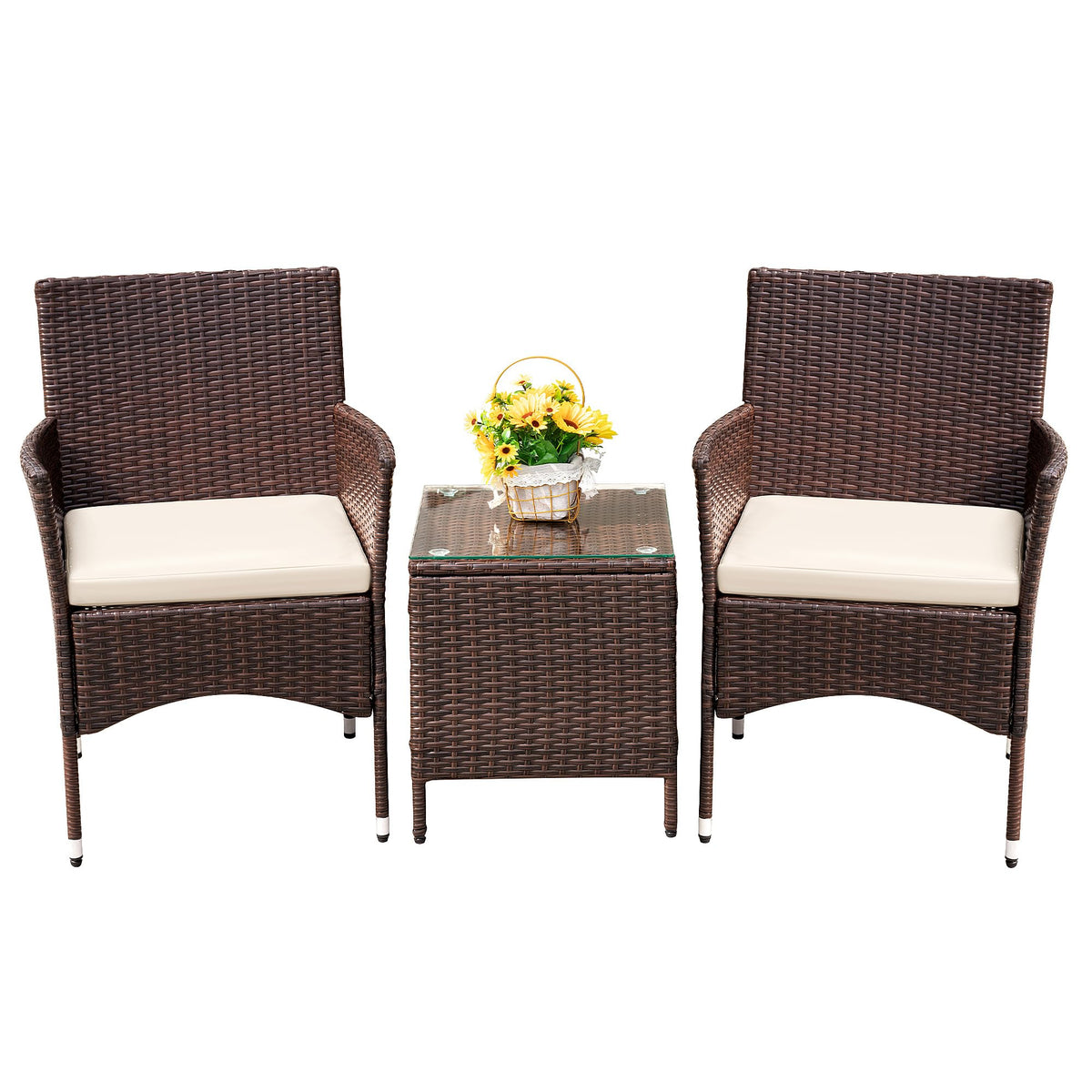 Devoko 3 Piece Patio Furniture Set Outdoor Wicker Conversation (Brown)