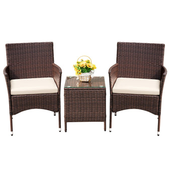 Devoko 3 Piece Patio Furniture Set Outdoor Wicker Conversation (Brown)