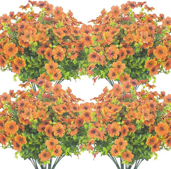Grunyia 10 Bundles Artificial Flowers Outdoor UV Resistant Fake Flowers No Fade Faux Plants Garden Porch Window Box Decorating (Orange)